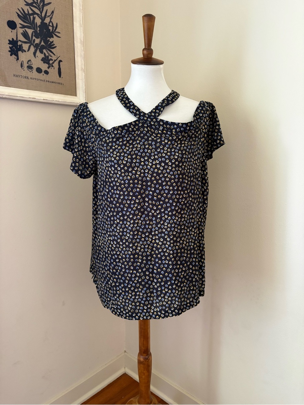 Loft Women’s Navy Floral Cross-Strap Blouse